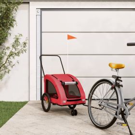 Pet Bike Trailer Red Oxford Fabric and Iron (Color: Red)